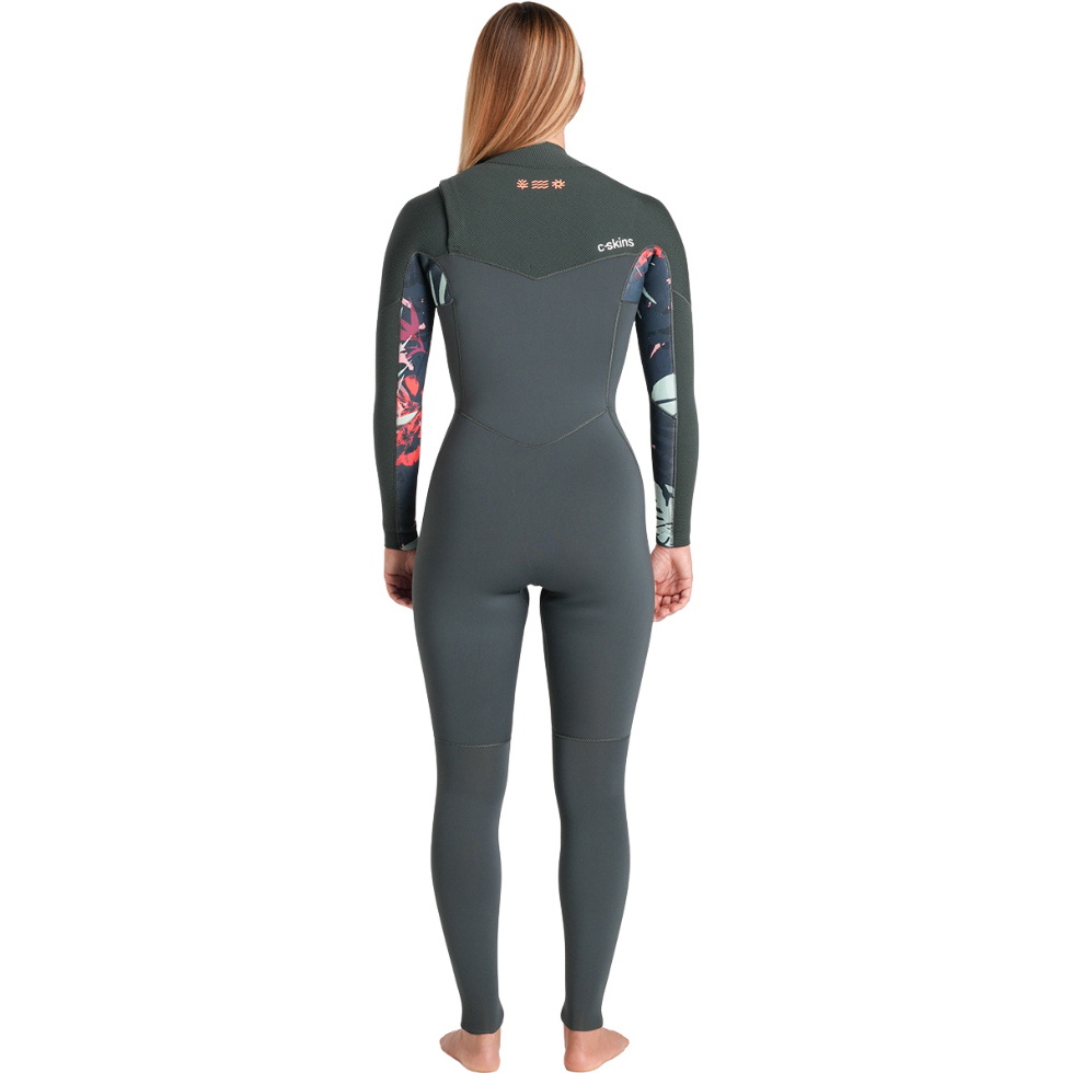 2026 C-Skins Womens Nuwave Solace 3/2mm Chest Zip Våddragt C-NSO32WCZ - Forest Green / Forest Green X